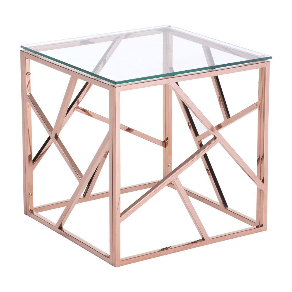 ZUO Cage Rose Gold Glass Top Side Table100182 The Home Depot