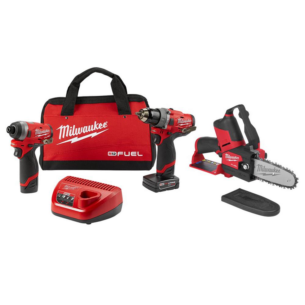 Milwaukee M12 FUEL 12Volt LithiumIon Brushless Cordless 6 in. HATCHET Chainsaw/Hammer Drill