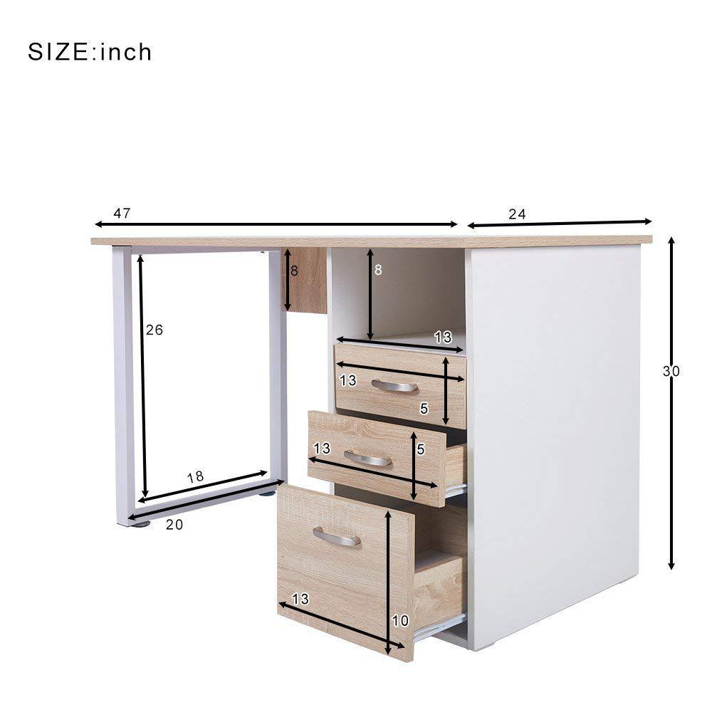 Merax Simple Design Oak Computer Desk With Cabinet And Drawers