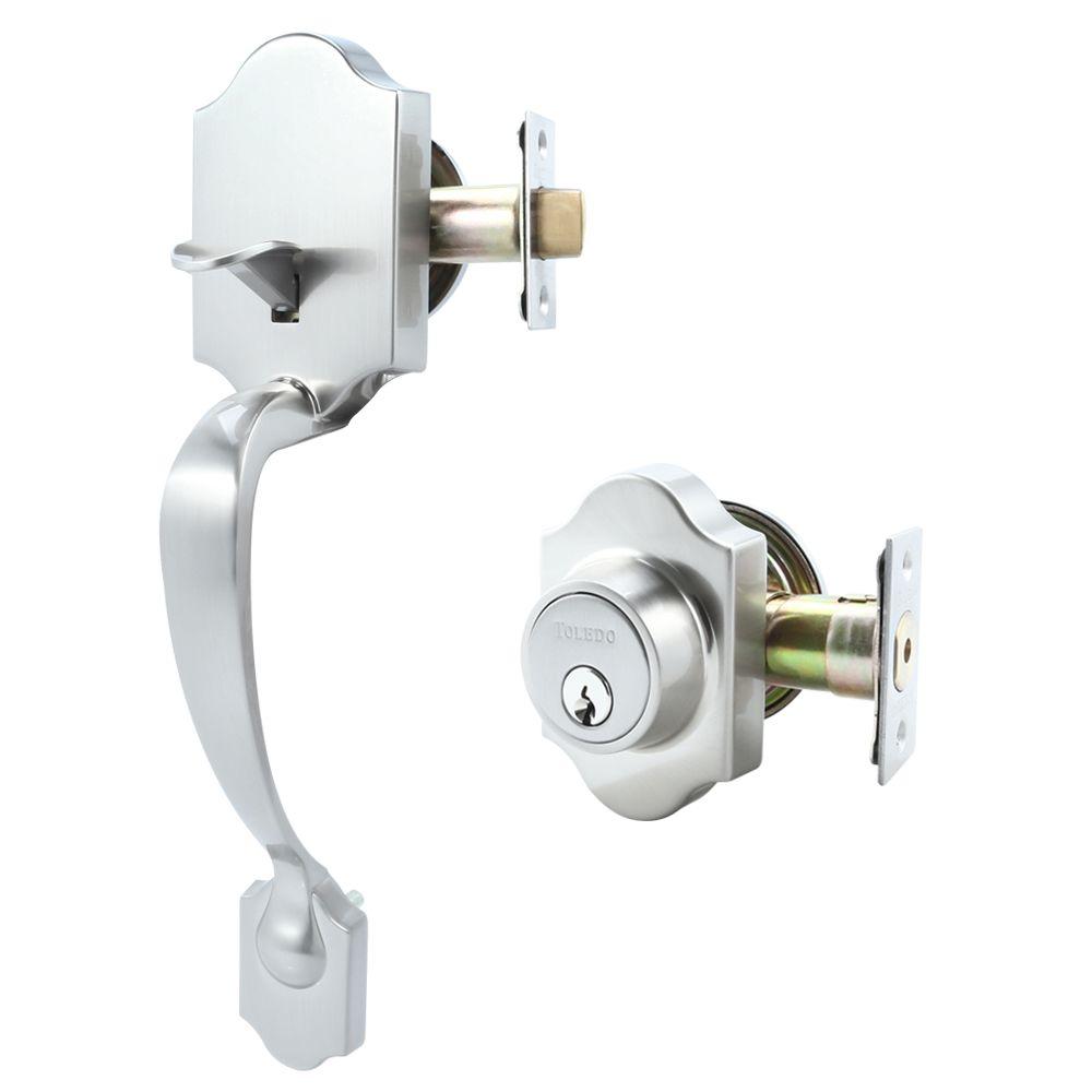 Promotions: Toledo Fine Locks Entrance Handle & Lock Sets Single Cylinder Satin Nickel Handle Set V1600CO/CAUS15