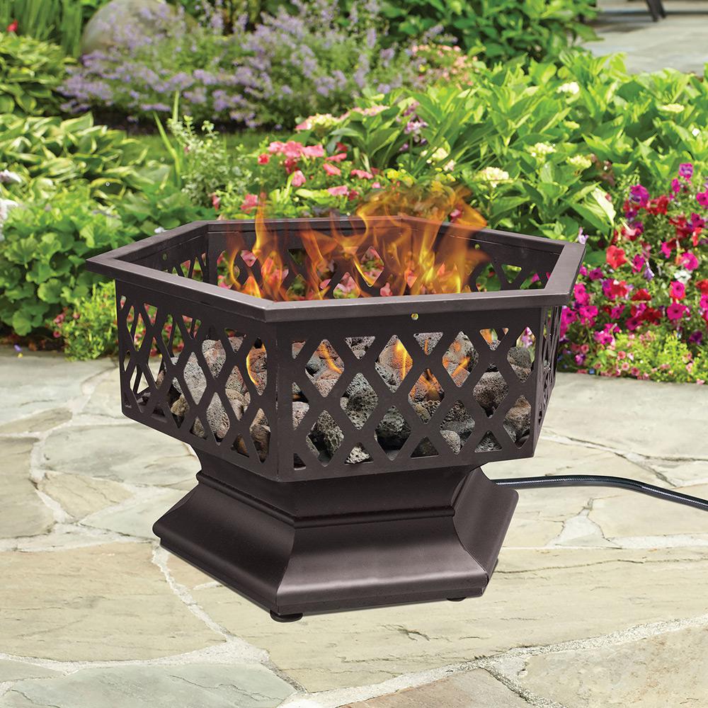 Endless Summer 24 In W Hexagon Outdoor Lp Gas Fire Pit With Lava