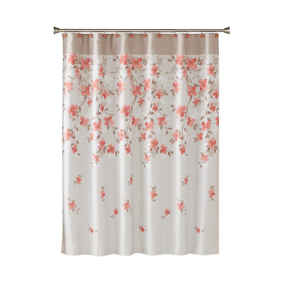 Saturday Knight Coral Garden Floral 72 in. Polyester Shower Curtain