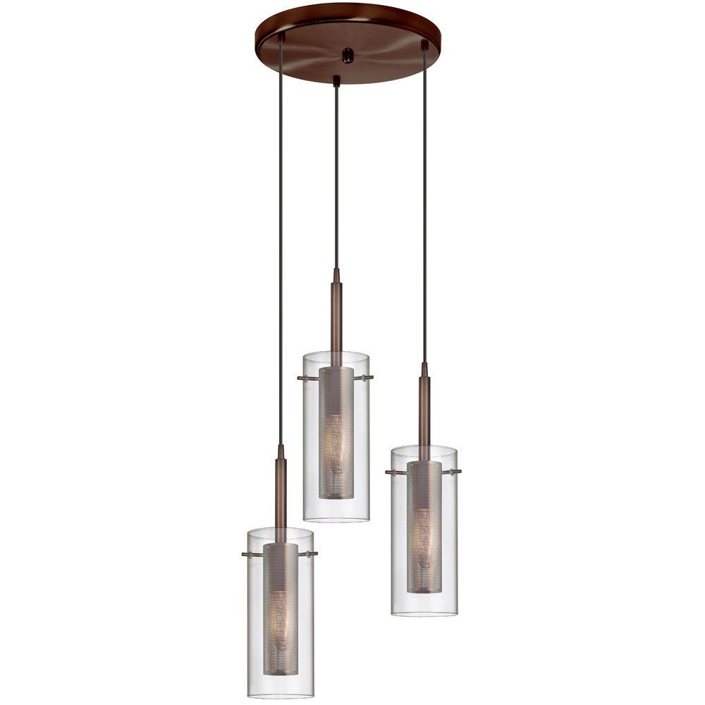 Radionic Hi Tech Nella 3 Light Oil Brushed Bronze Round Pendant With Radionic Hi Tech Nella 3 Light Oil Brushed Bronze Round Pendant With Clear Glass
