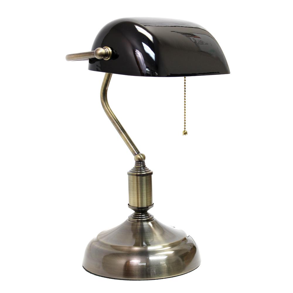 Desk Lamp with Black Glass Shade 