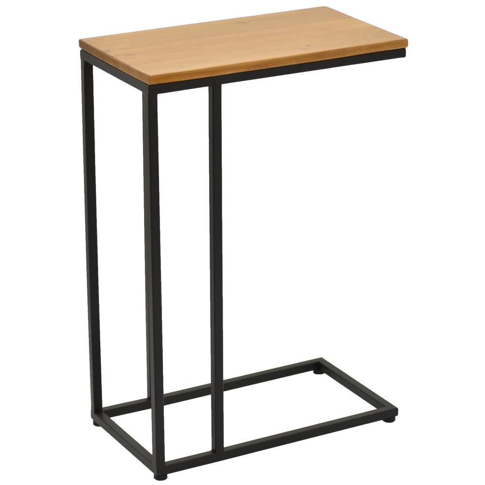 Iron Frame Wood Top Sofa Side Coffee Laptop Trolley Table In Brown