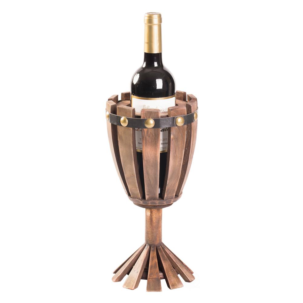 Vintiquewise Wooden Single Bottle Wine Goblet Shaped Vintage