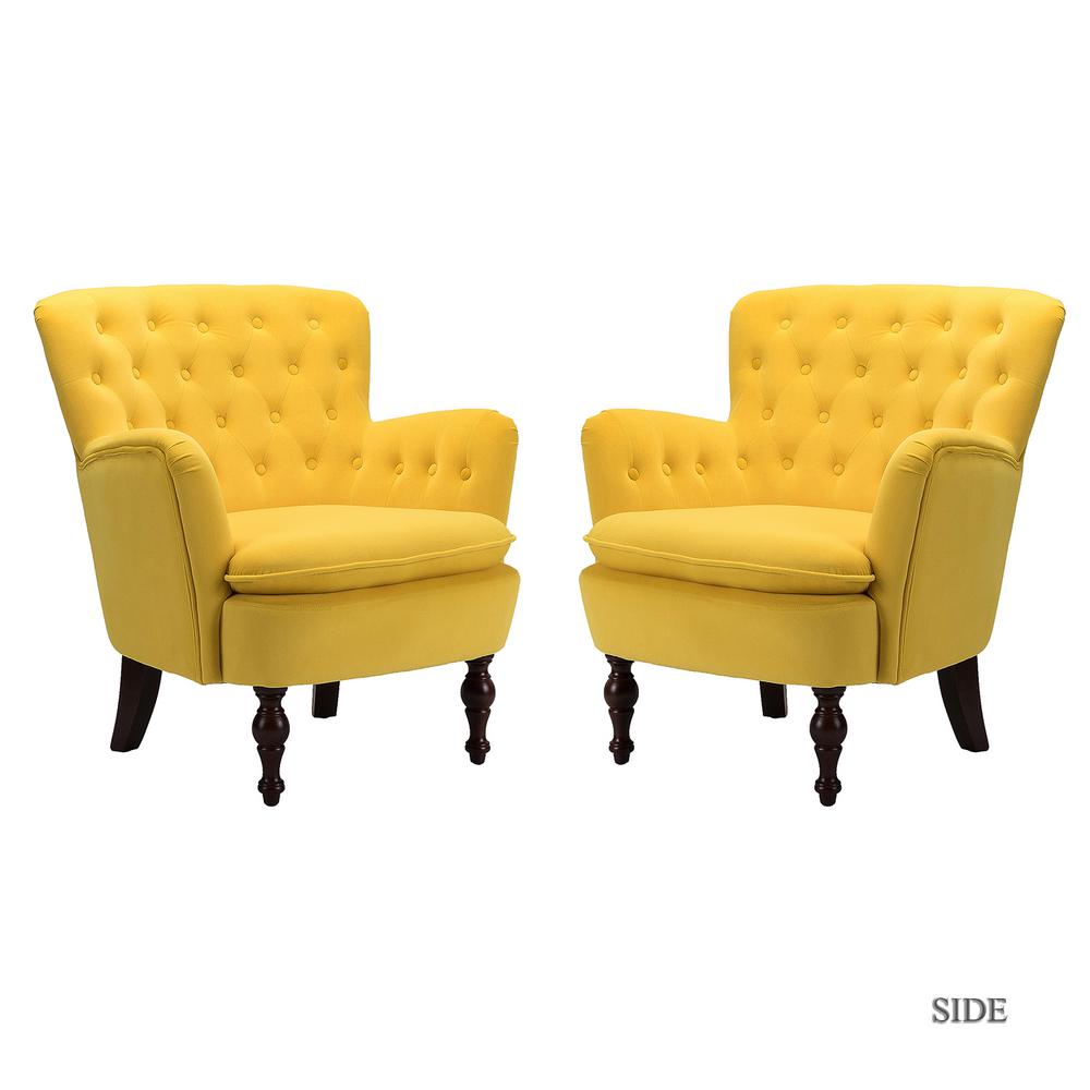 Jayden Creation Isabella Yellow Tufted Accent Chair Set Of 2 Hm1126 Yellow S2 The Home Depot