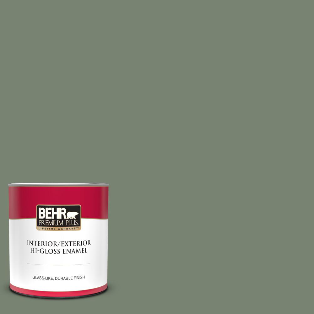 BEHR PREMIUM PLUS 1 qt. ICC77 Sage Green HiGloss Enamel BEHR PREMIUM PLUS 1 qt. ICC77 Sage Green HiGloss Enamel