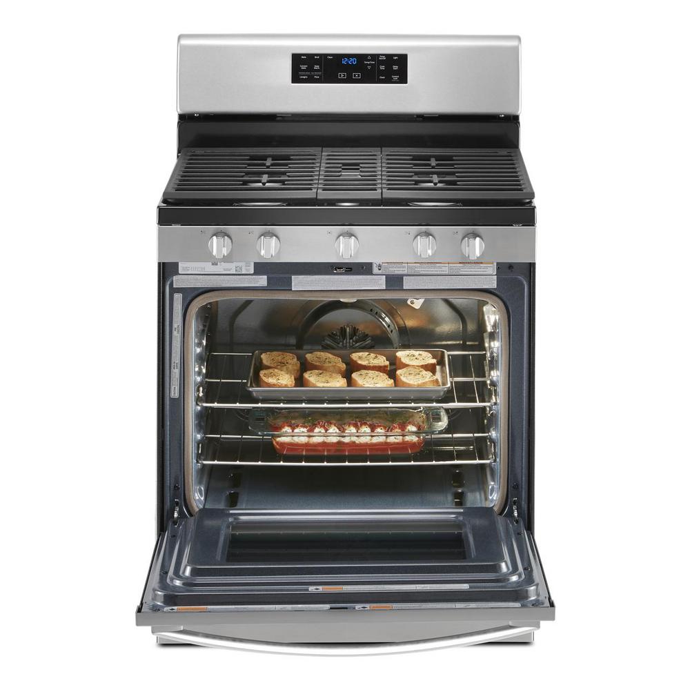 Whirlpool 30 In 5 0 Cu Ft Gas Range With Fan Convection Cooking In Stainless Steel Wfg535s0js The Home Depot