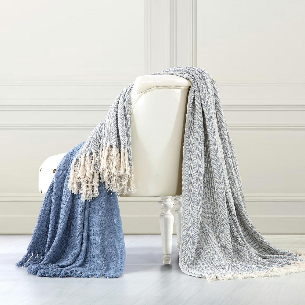MODERN THREADS Dusty Blue Throw Blanket (Set of 2)5CNTBTKGDBLST