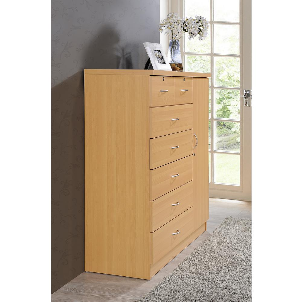 Hodedah 7 Drawer Beech Chest With Door Hi71dr The Home Depot 2
