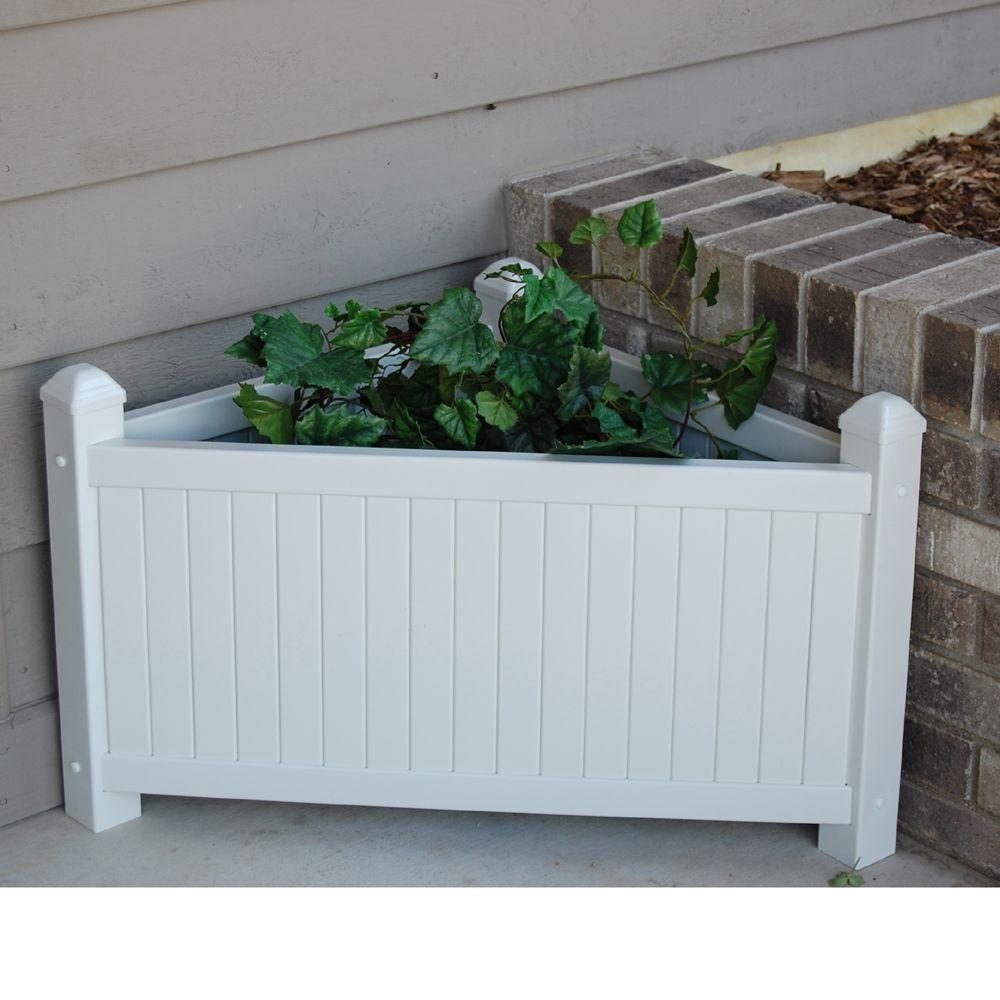 Dura Trel 20 In X 20 In X 30 In White Vinyl Corner Slat Planter