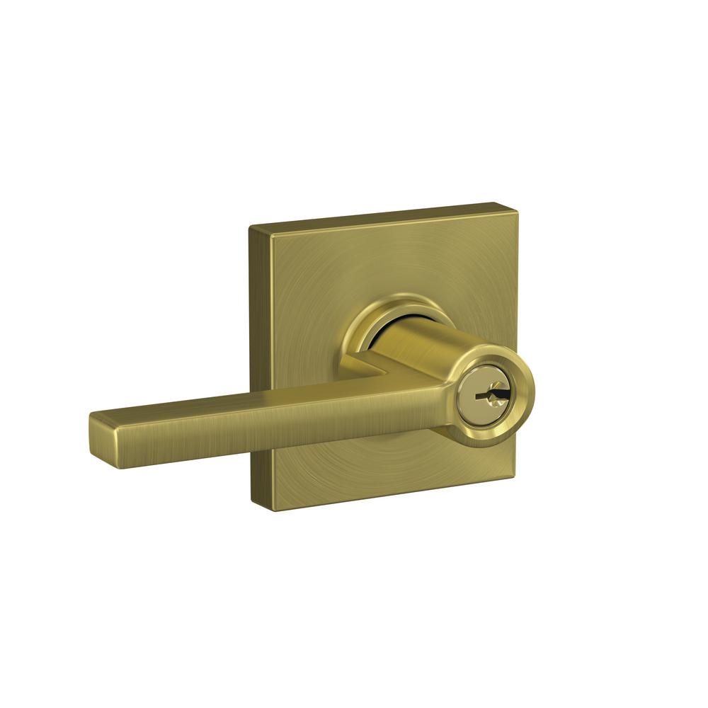 Schlage Custom Latitude Satin Nickel Collins Trim Keyed Door Lever F51a Lat 619 Col The Home Depot 9336