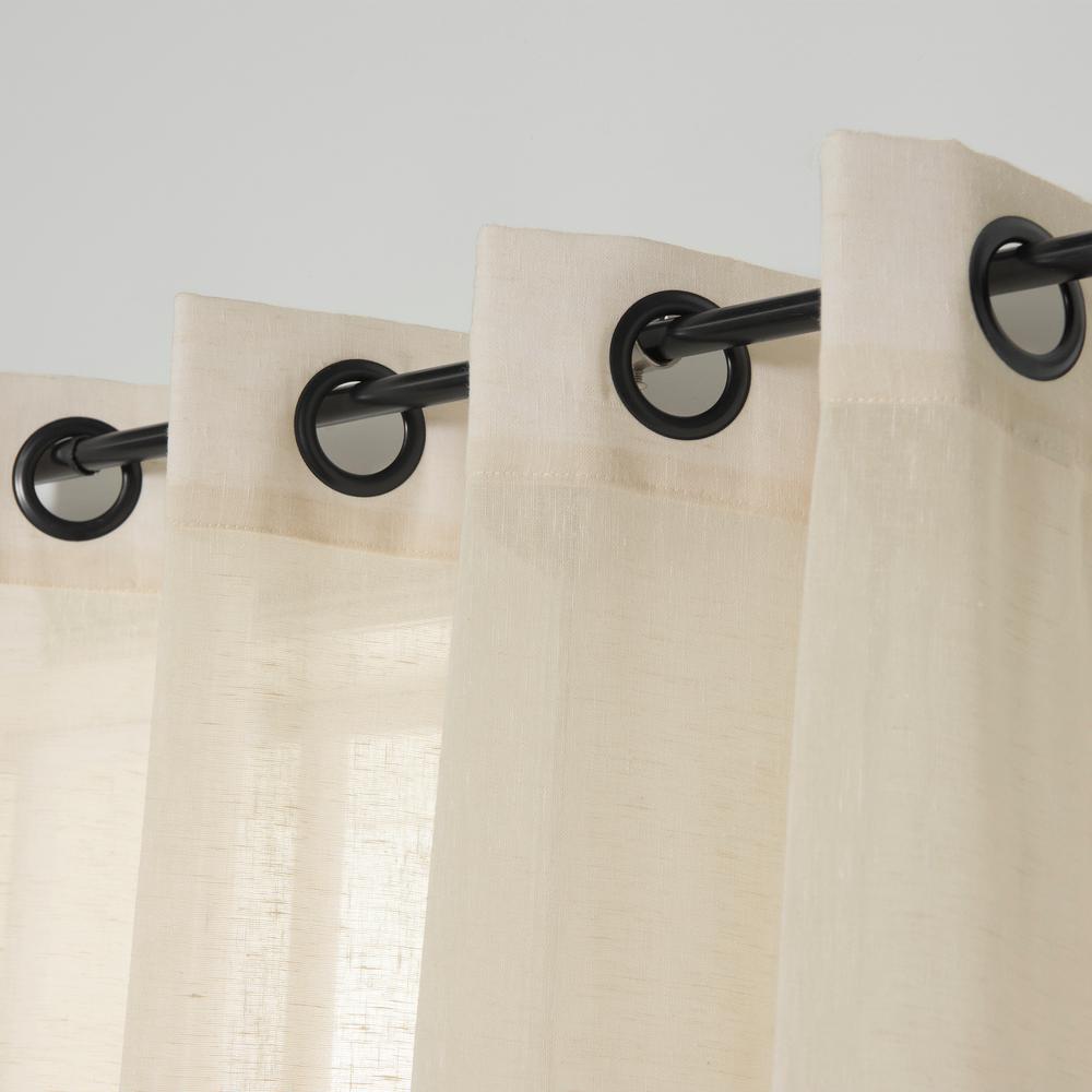 84 In L Ivory And Black Grommet Faux Linen Curtain 2 Pack