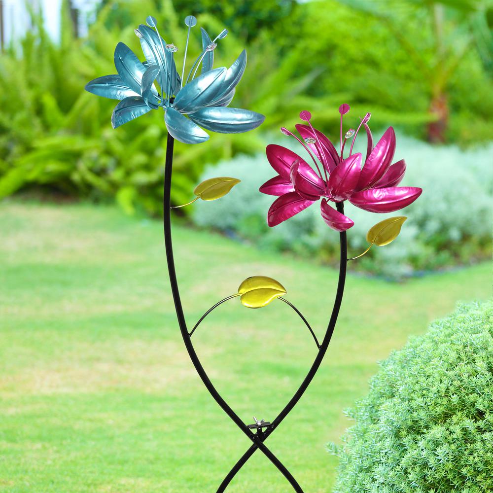 13.5 Dia x 48.5 H Lawn Great for Any Yard Garden 4 Ft Tall Collections Etc Vibrantly Colorful Rainbow Petals Double Sided Spinning Metal Garden Stake