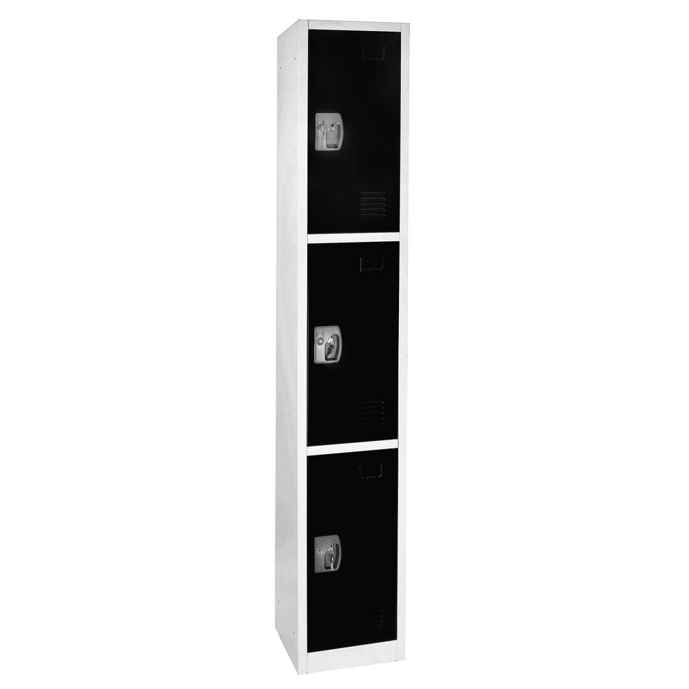 AdirOffice 72" Triple-Compartment Steel Tier Key Lock Black Storage Locker (629-203-BLK)