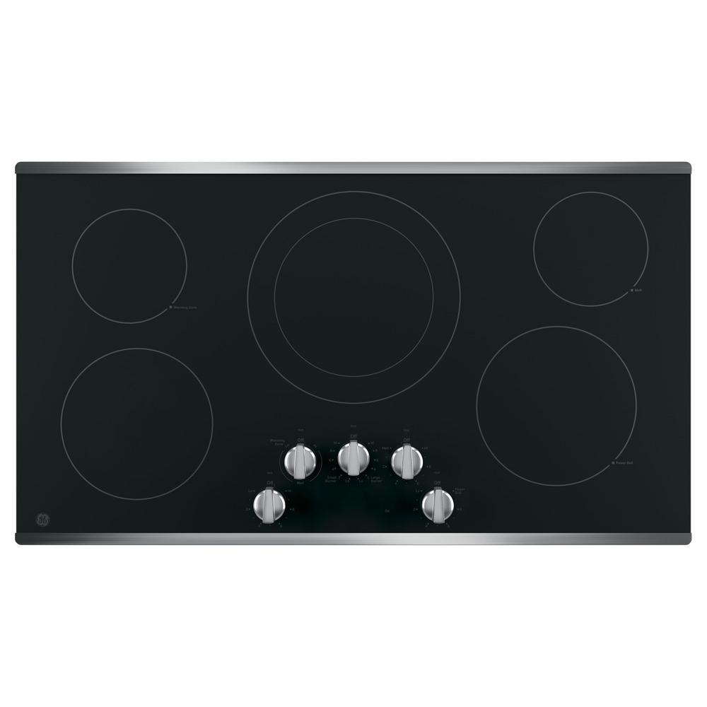 GE 36 in. Electric Cooktop Built-in Knob Control in Stainless Steel with 5 Elements