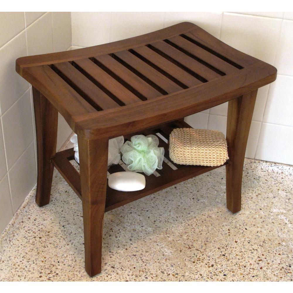 Teak Shower Bench Shelf Bathroom Seat Chair Wood Spa ...