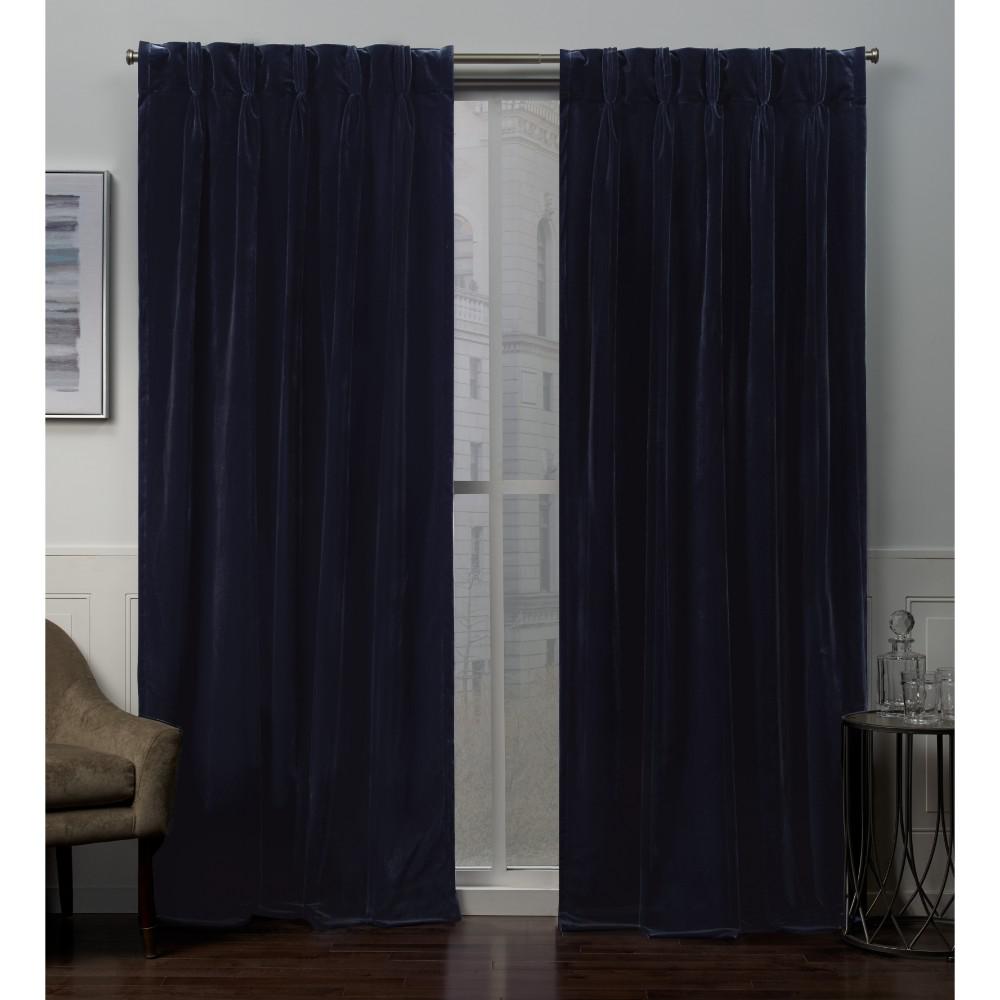 Exclusive Home Curtains Velvet 27 In W X 96 L Pinch Pleat Top Curtain Panel Navy 2 Panels