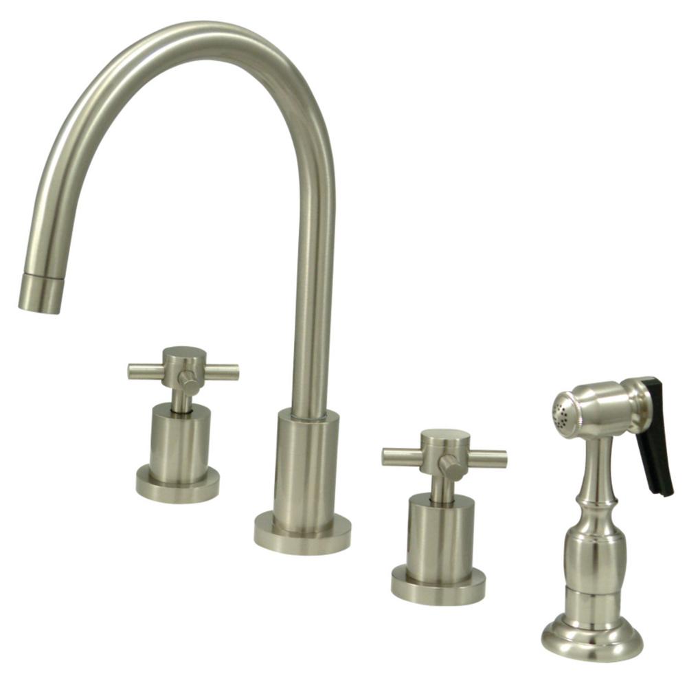 Kingston Brass Concord 2 Handle Standard Kitchen Faucet With Side Sprayer In Brushed Nickel