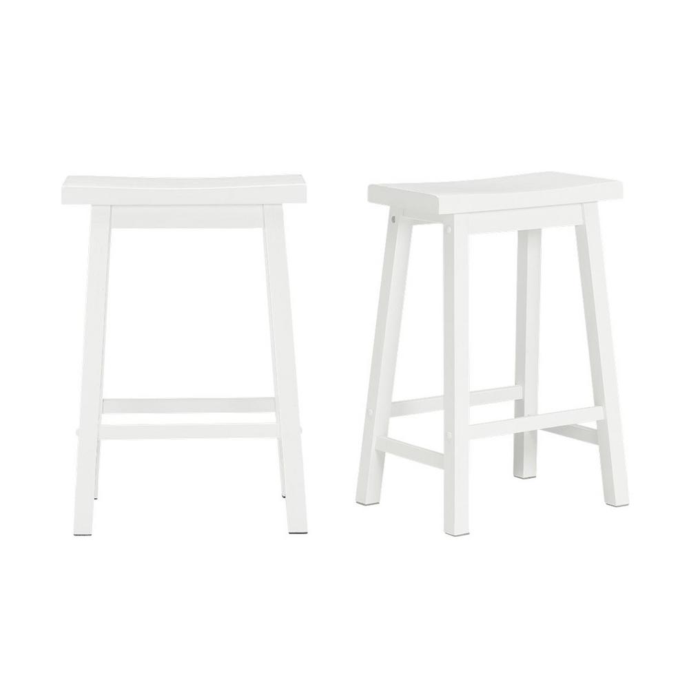 StyleWell Ivory Wood Saddle Backless Counter Stool (Set of 2) (16.33 in. W x 24 in. H)