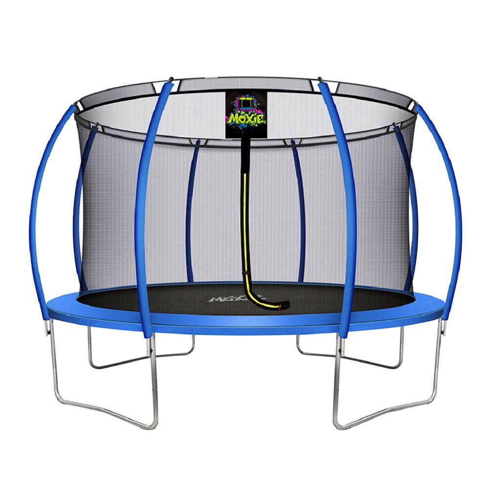 King Service Holding 12 ft. Blue Pumpkin-Shaped Outdoor Trampoline Set with Premium Top-Ring Frame Safety Enclosure