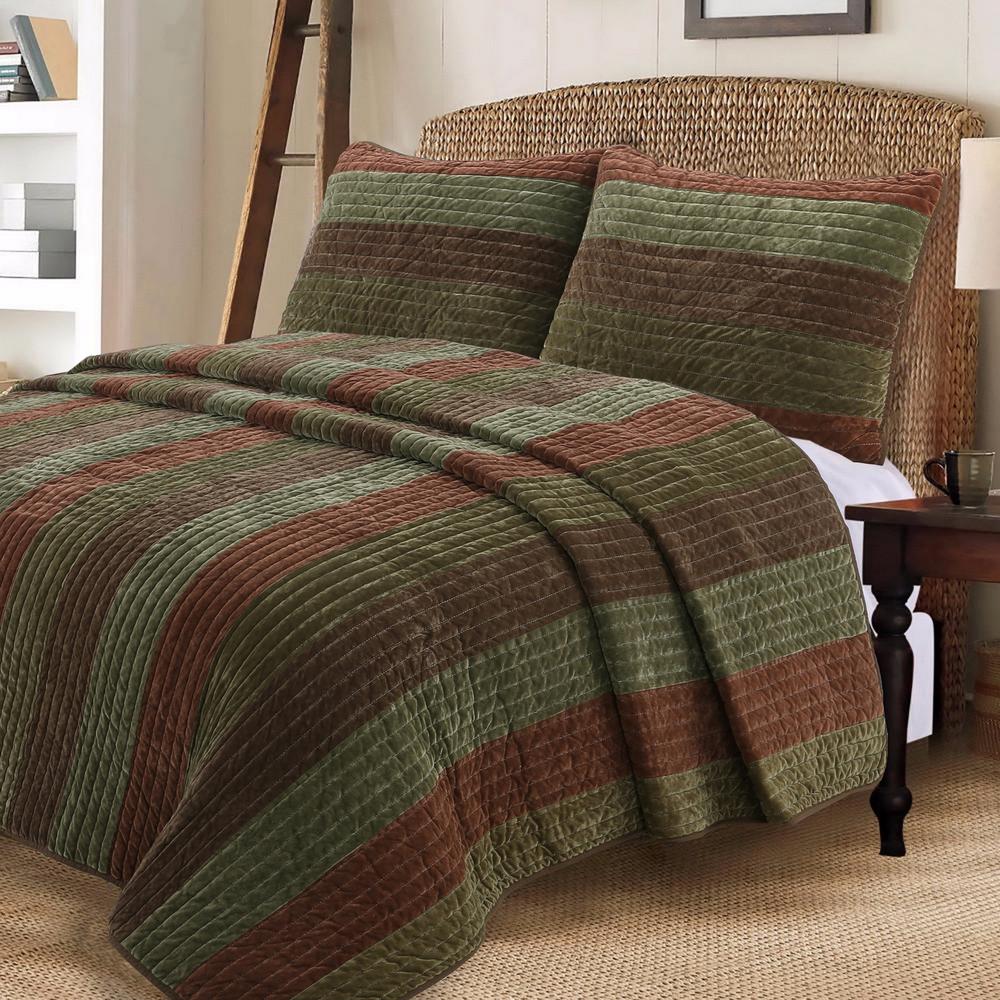 Set of 3 Chocolate Country Leaves Rustic Quilt Set
