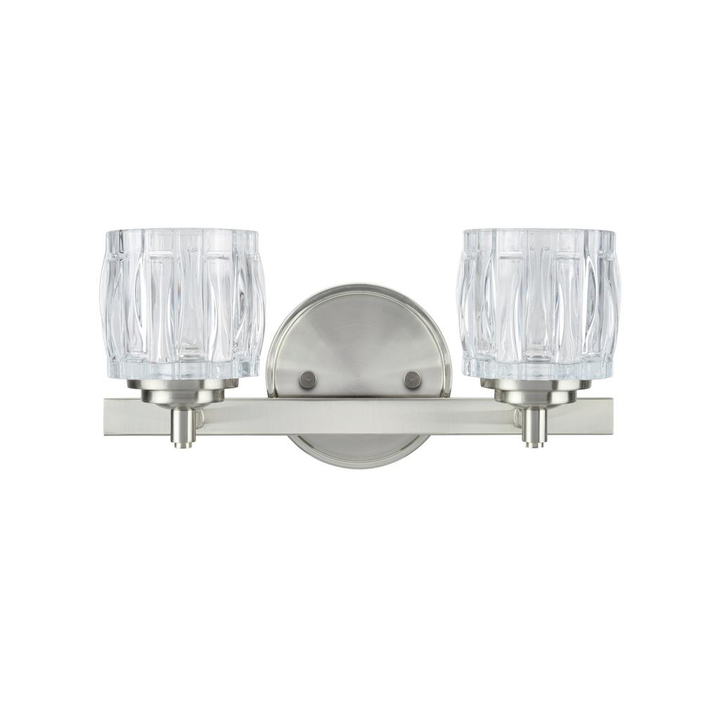 Aspen Creative Corporation 2 Light Brushed Nickel Vanity With 2 Light Brushed Nickel Vanity With Clear Gl Shade