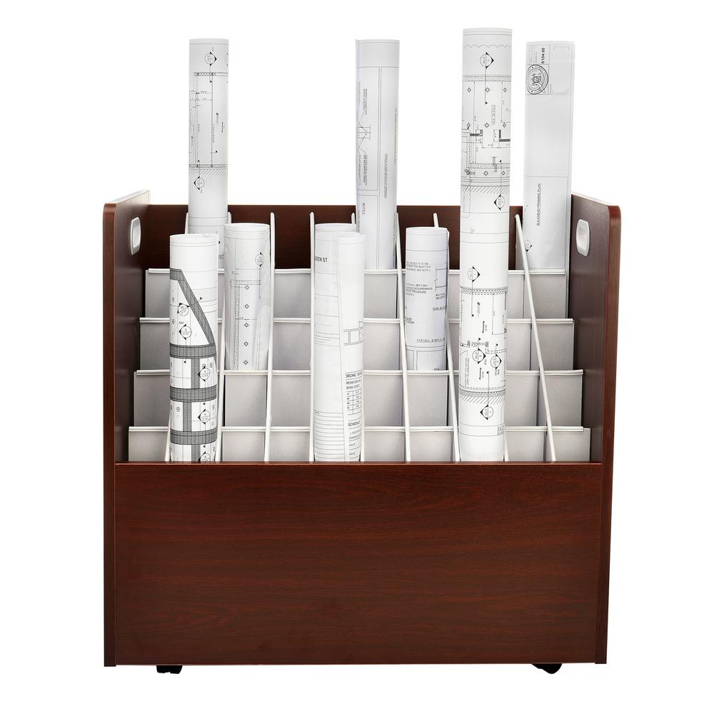 Adiroffice 50 Compartment Mahogany Mobile Wood Roll File Storage