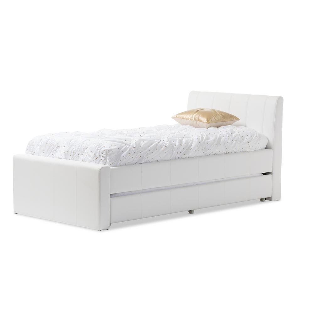Baxton Studio Cosmo White Faux Leather Twin Size Trundle Bed 28862 