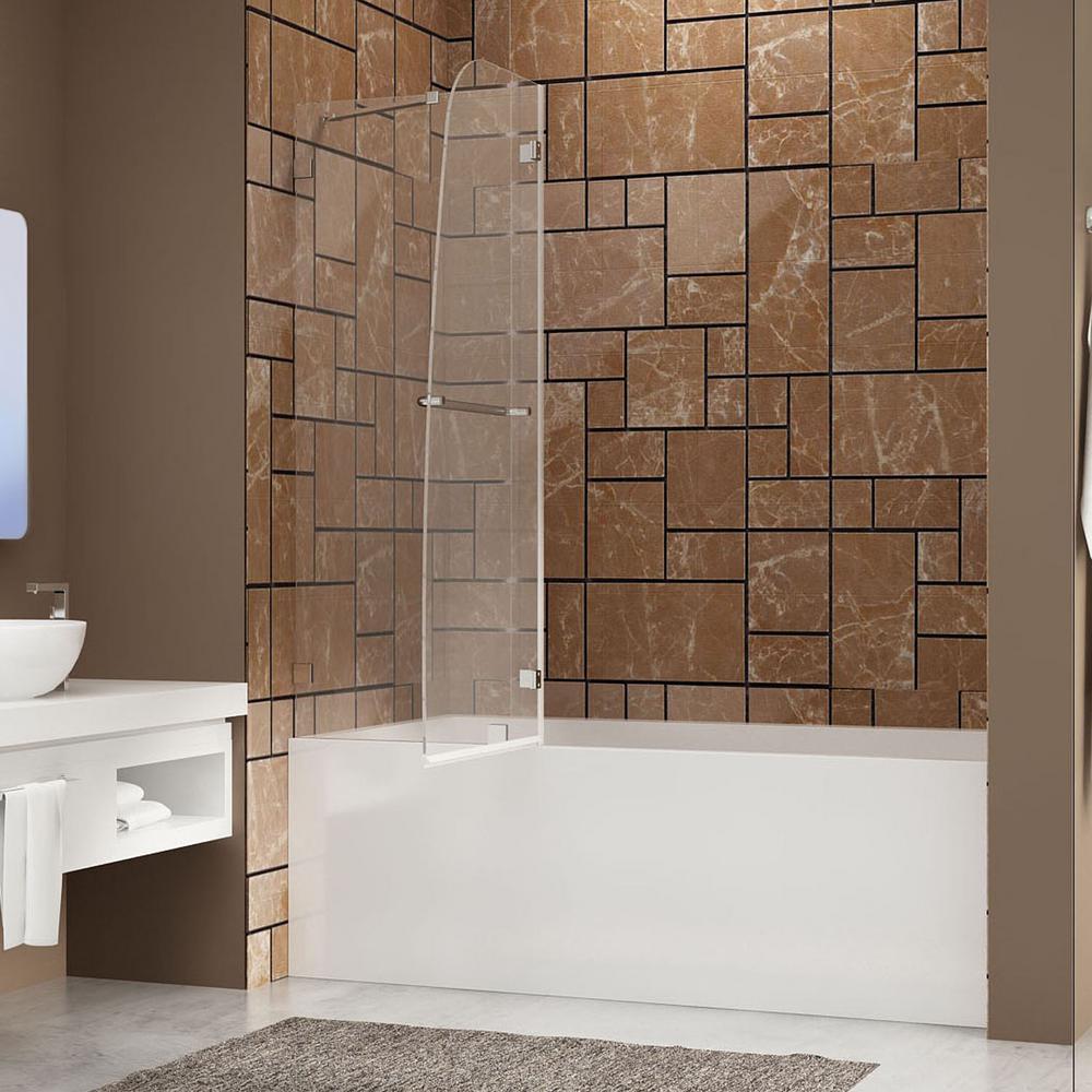 BNK 48 in. W x 58 in. H Frameless Hinged Bathtub Door in Clear Glass with Handle, ChromeSWLTD2