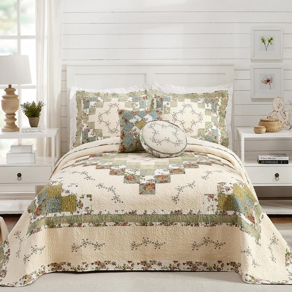MODERN HEIRLOOM Olivia Green Queen Cotton BedspreadA077719GRDEE The Home Depot
