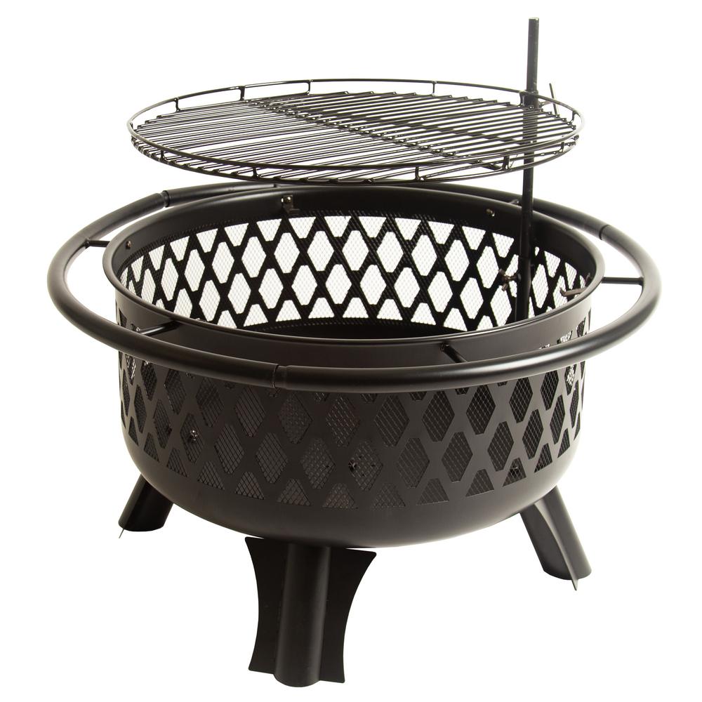Hampton Bay Piedmont 30 In Steel Fire Pit In Black With Poker Ofw992ra The Home Depot