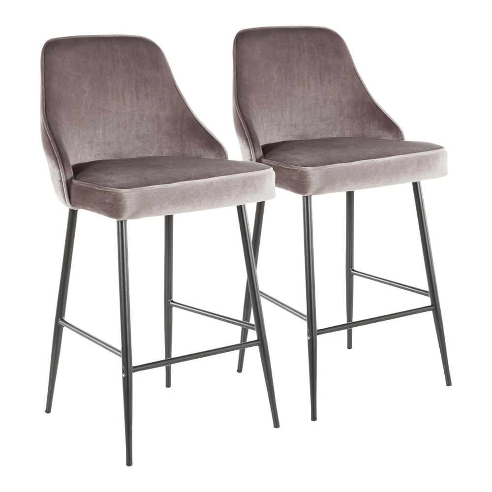 Lumisource Marcel 25 In Black Metal Counter Stool With Silver Velvet Upholstery Set Of 2 B25 Marcel Bkvsv2 The Home Depot