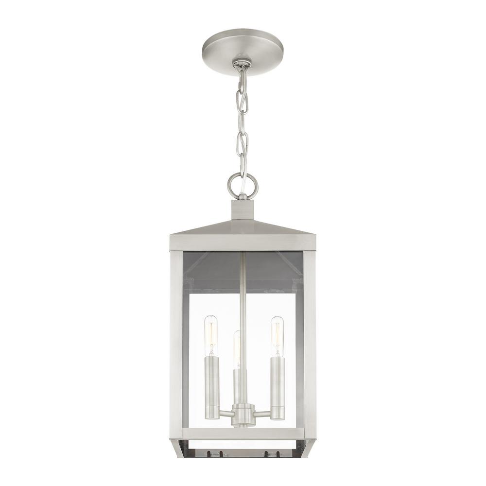 Livex Lighting Nyack 3 Light Brushed Nickel Outdoor Pendant With Clear Glass Shade 20593 91 The Home Depot - Pendant Light With Clear Glass Shade Livex Lighting Nyack 3 Light Brushed Nickel Outdoor Pendant With Clear Glass Shade 20593 91 The Home Depot - Pendant Light With Clear Glass Shade