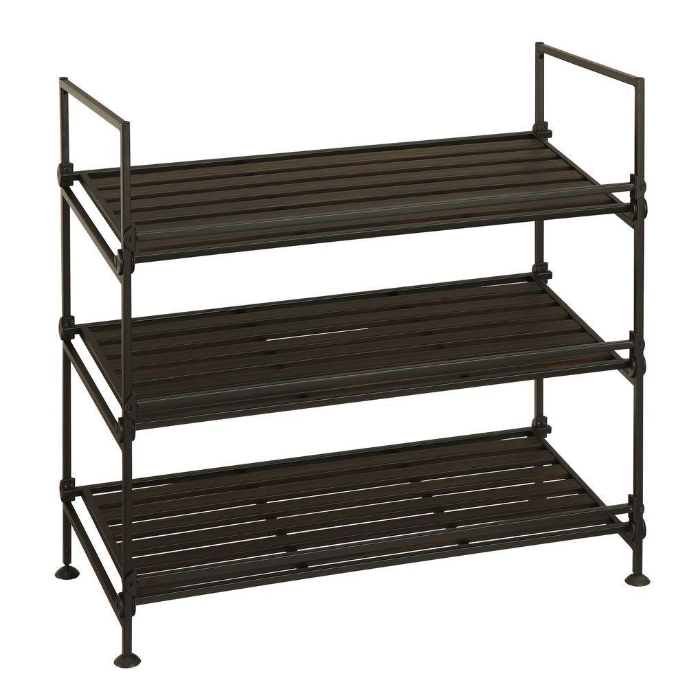 Neu Home 3-Tier Stackable Shoe Rack in Black-97223W-1 - The Home Depot