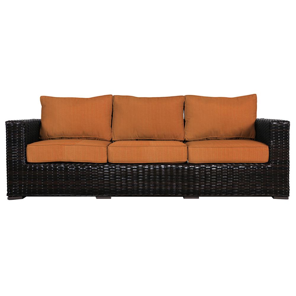 Envelor Santa Monica Patio Wicker Outdoor Sofa With Sunbrella Tangerine Cushions
