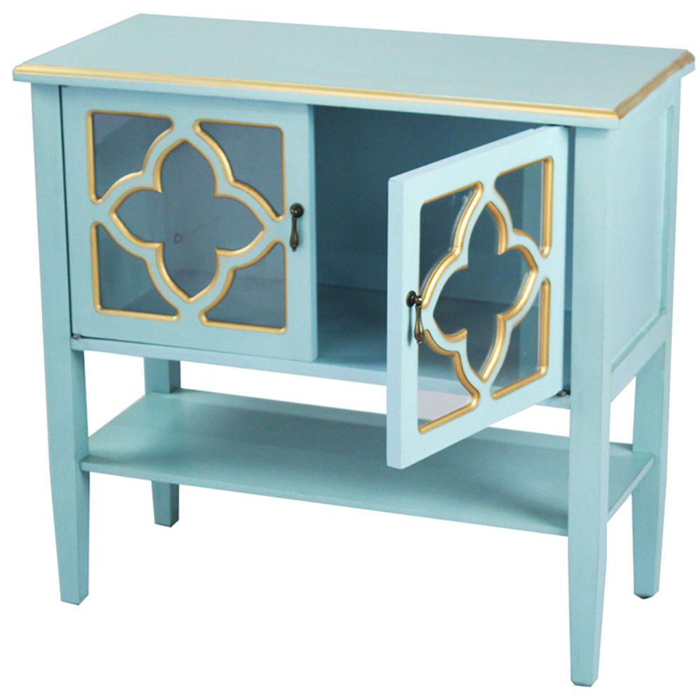 Shelly Light Blue With Gold Wood Cabinet With A Drawer And Door 291959 The Home Depot