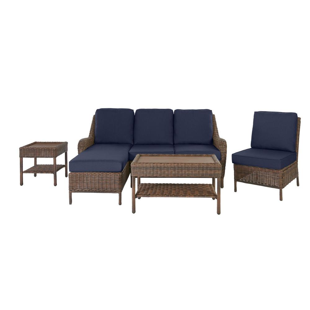 Hampton Bay Cambridge 5 Piece Brown Wicker Outdoor Patio Sectional Sofa Seating Set With Cushionguard Midnight Navy Blue Cushions 65 7148b9 The Home Depot - Hampton Bay Santa Cruz Patio Furniture Hampton Bay Cambridge 5 Piece Brown Wicker Outdoor Patio Sectional Sofa Seating Set With Cushionguard Midnight Navy Blue Cushions 65 7148b9 The Home Depot - Hampton Bay Santa Cruz Patio Furniture