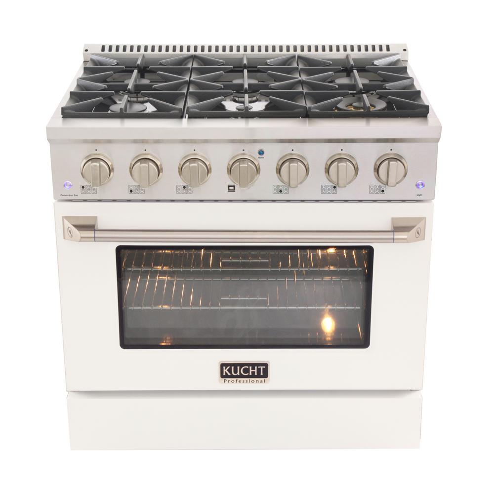 Kucht Pro Style 36 In 52 Cu Ft Propane Gas Range With Convection Oven In Stainless Steel And White Oven Door Kng361 Lp W The Home Depot