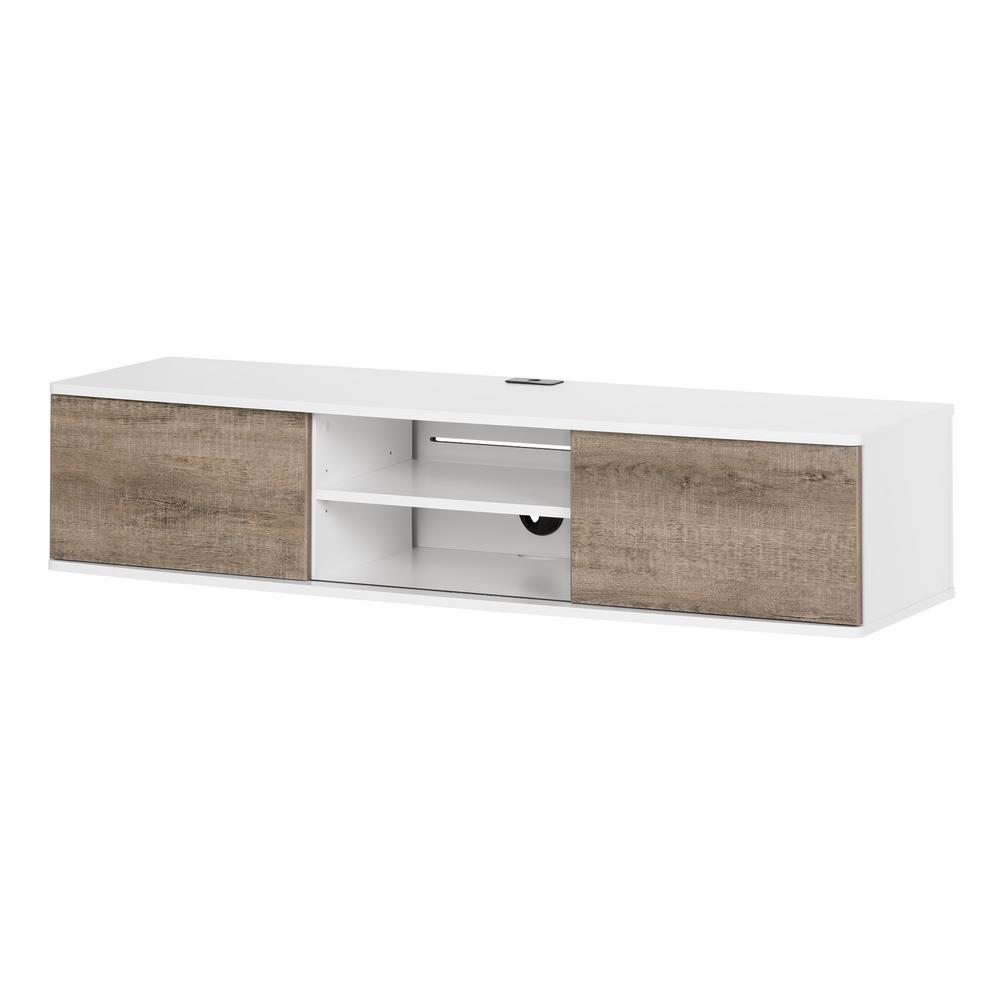 South Shore Agora Pure White And Weathered Oak 56 In Wide Wall