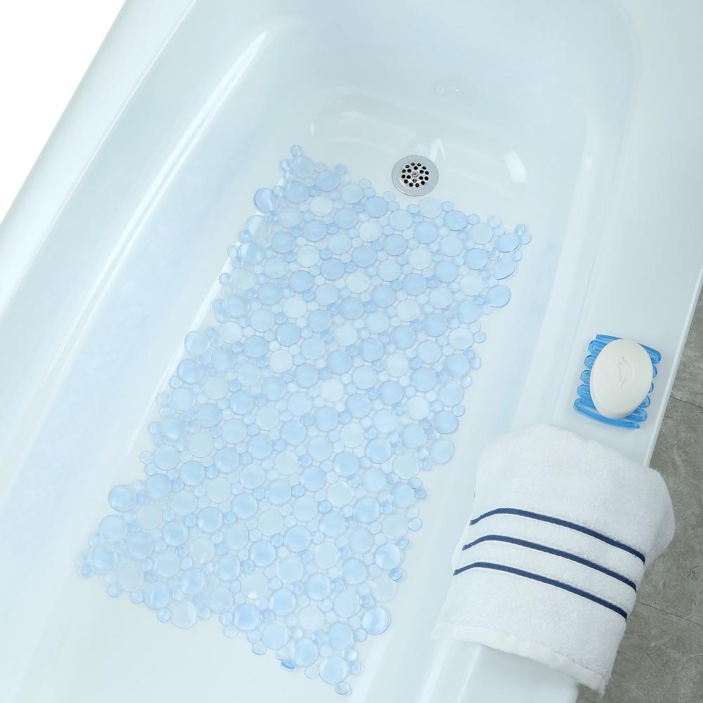 SlipX Solutions 17 in. x 30 in. Burst of Bubbles Bath Mat in Light Blue