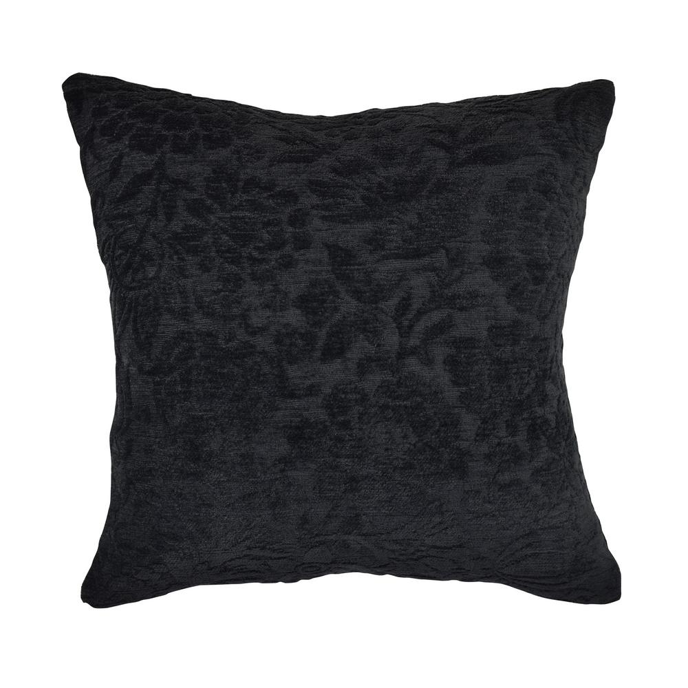 Vesper Lane Damask Black Solid Down 18 In X 18 In Throw Pillow