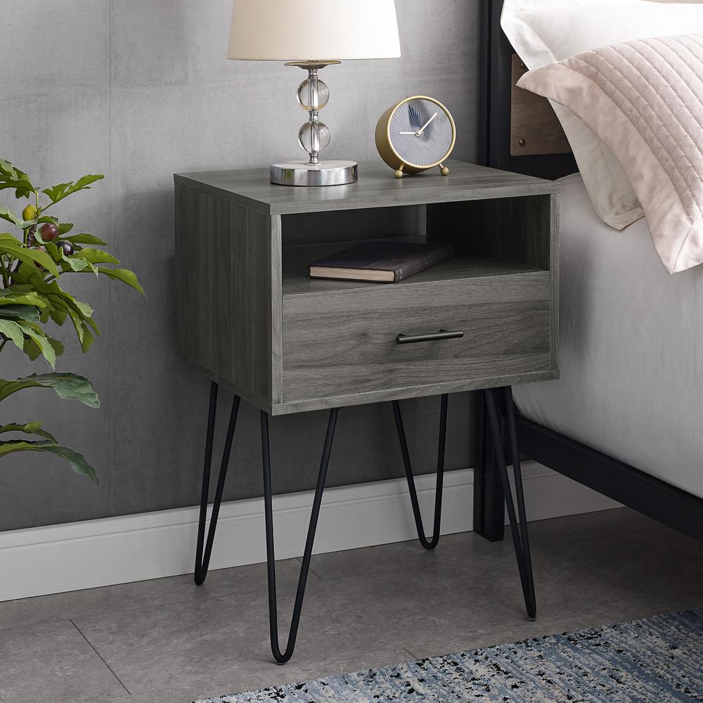 Welwick Designs Modern Slate Grey 1 Drawer Hairpin Leg Side Table