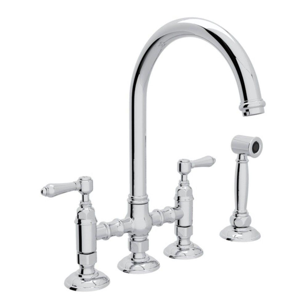 Rohl Perrin And Rowe 2 Handle Bridge Kitchen Faucet With Side Sprayer In Polished Nickel U 4719l Pn 2 The Home Depot