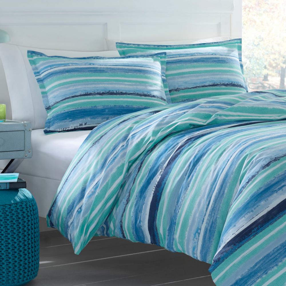 Poppy Fritz Alex 3 Piece Aqua Full Queen Cotton Comforter Set