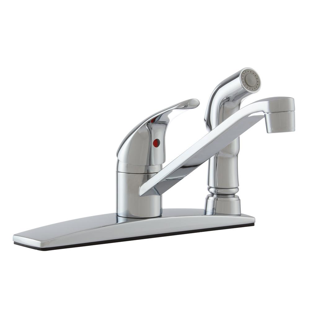Pfister Pfirst Series 2-Handle Kitchen Faucet with White Side Spray Polished Chrome