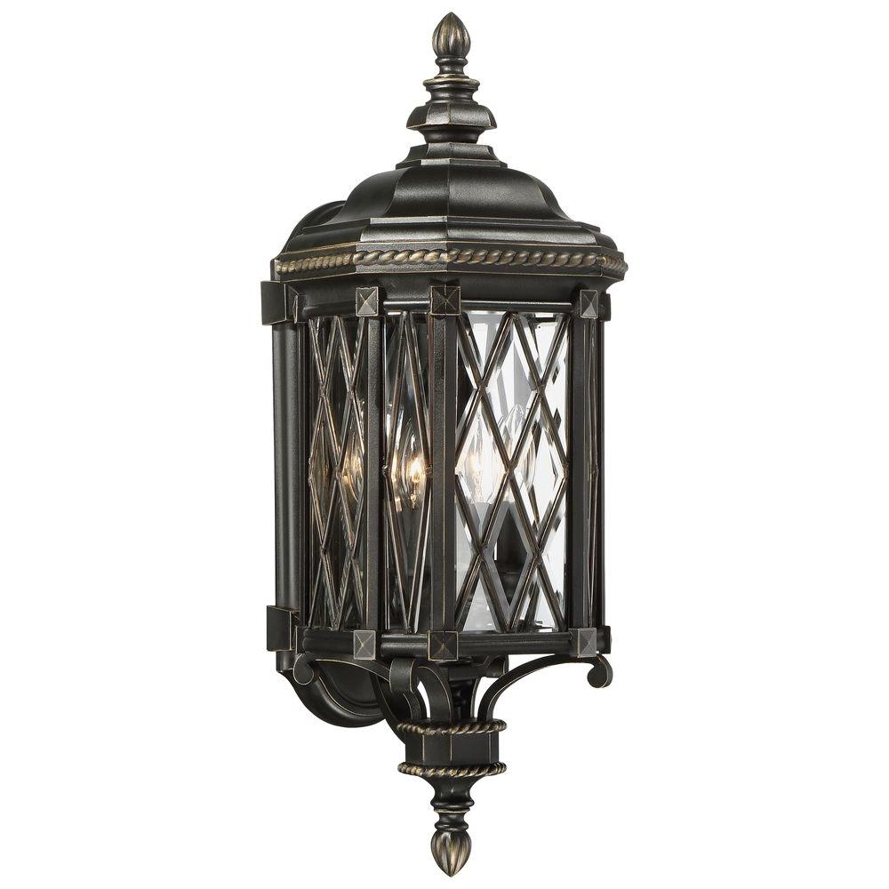 Bexley Manor 4 Light Black With Gold Highlights Wall Lantern Sconce