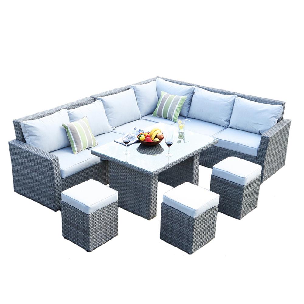 Direct Wicker Lima Variegated Grey 8 Piece Wicker Outdoor Sectional Set With Grey Cushions Pas 1403 Grey The Home Depot