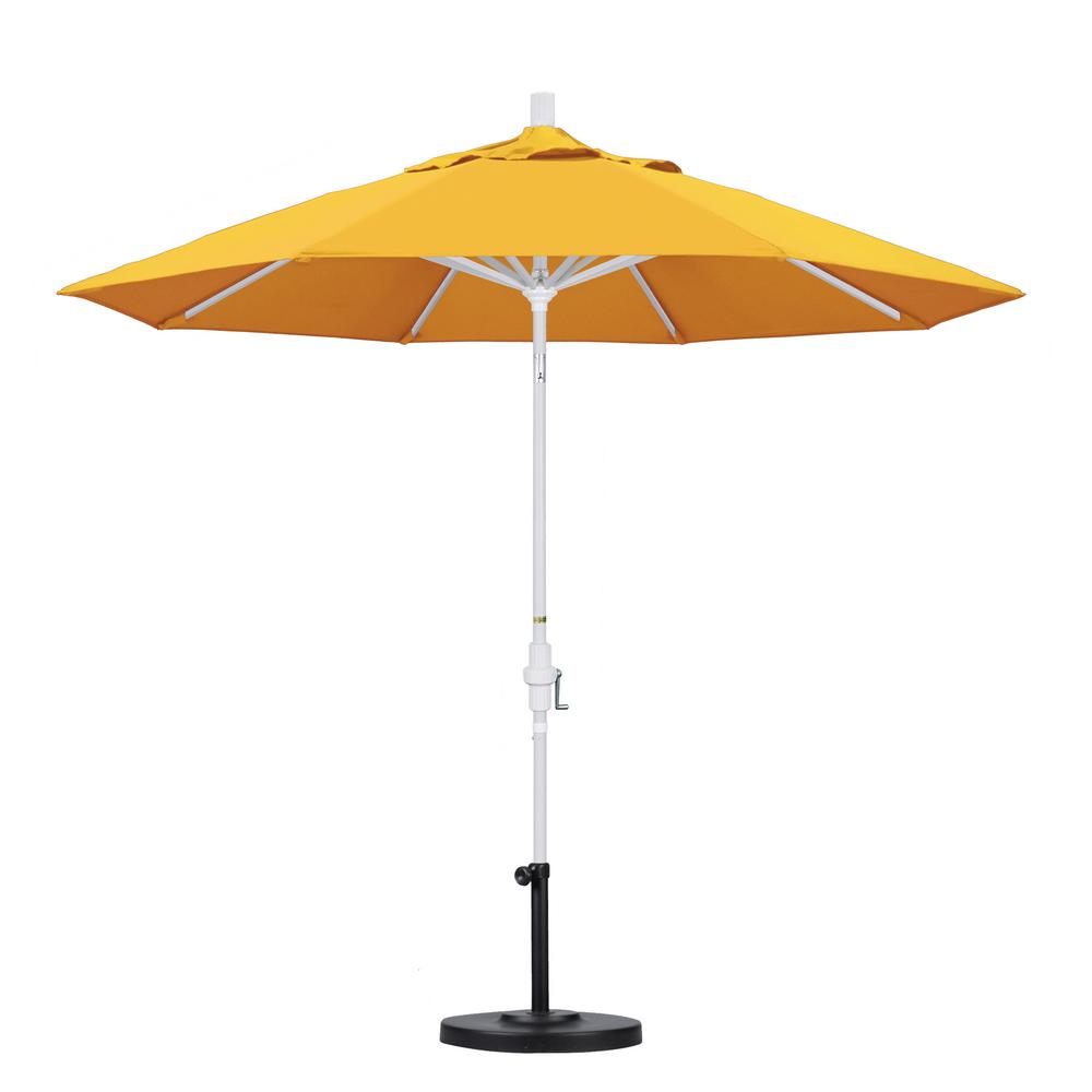 California Umbrella 9 Ft White Aluminum Pole Market Aluminum Ribs Collar Tilt Crank Lift Patio Umbrella In Sunflower Yellow Sunbrella Gscu908170 5457 The Home Depot